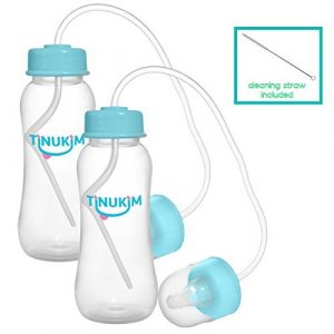 Tinukim Hands Free Baby Bottle – Anti-Colic Nursing System, 9 Ounce (Set of 2 – Blue)