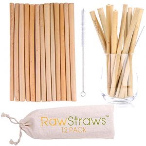 Organic Bamboo Straws Reusable – Eco Friendly Biodegradable Non Plastic Wood Drinking Straw (12 Pack)