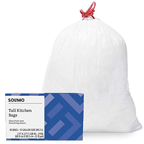   Basics Tall Kitchen Drawstring Trash Bags, Clean Fresh  Scent, 13 Gallon, 45 Count (Previously Solimo) : Home & Kitchen