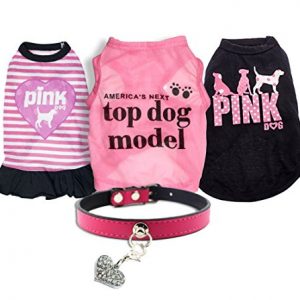 Ollypet Set of 5 Bulk Dog Clothes Dress Shirt Collar for Small Dogs Girl Accessories Puppy Cat Pink Pet Cute Summer Apparel Chihuahua Yorkie